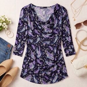 Lane Bryant Purple and Blue Paisley Blouse